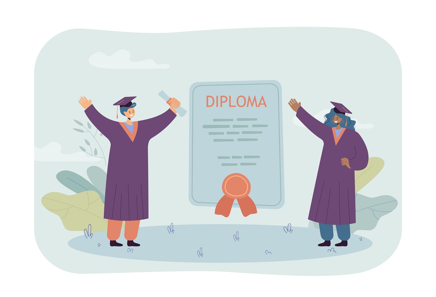 Happy graduates with huge diploma